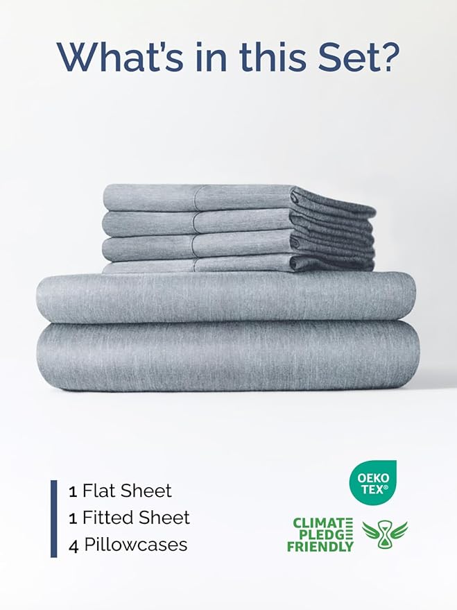 Extra Deep Full Sheet Set - 6 Piece Breathable and Cooling Sheets - Hotel Luxury Bedding for Women, Men, Kids & Teens - Easy & Secure Fit - Soft and Wrinkle Free - Extra Deep Pockets - Heathered Blue