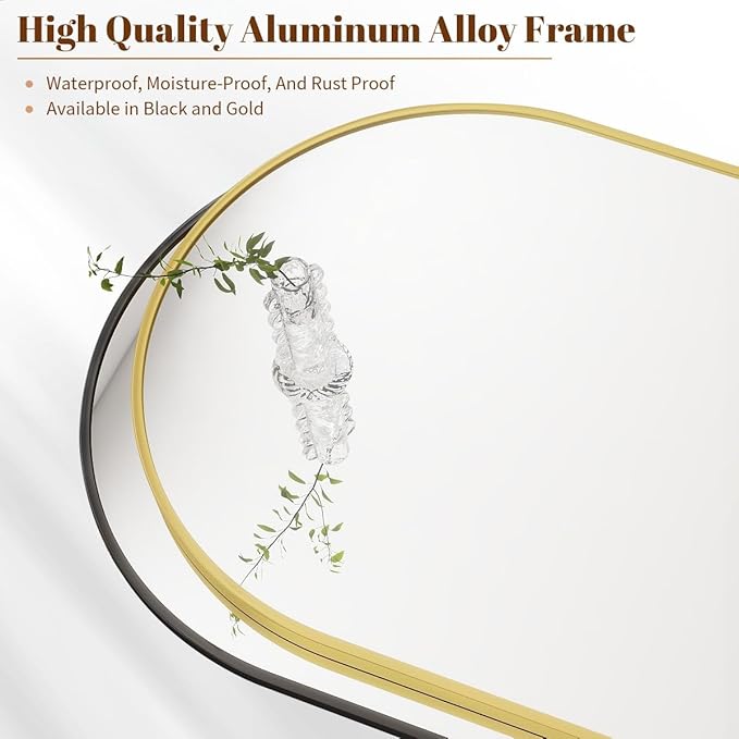 BEAUTYPEAK 26"x28" Arch Bathroom Mirror, Wall Mounted Vanity Metal Frame Mirror for Bedroom, Entryway, Living Room, Gold