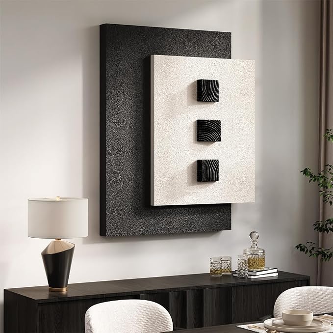 Cuspin Large Black and White Textured Wall Art for Living Room, Modern Minimalist 3D Artwork for Walls, Wood Blocks Paintings Wall Decor for Bedroom Dining Room Office Hallway
