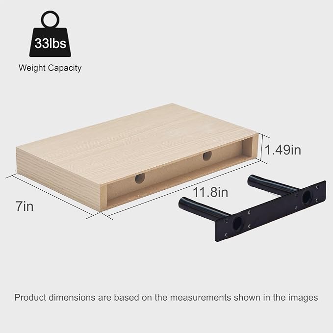 Oak Floating Shelves for Wall Set of 3, 11.8 Inch Small Wood Wall Shelves for Bathroom Over Toilet, Kitchen & Bedroom Storage, Wall Mounted Shelves for Spice Jars, Plants & Decor