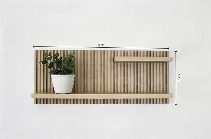 Fluted Wood Wall Shelf - Mid-Century Modern Style with Larger Bottom Shelf