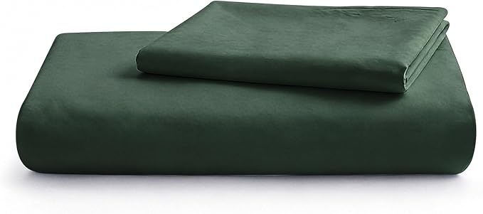 LOVQUE Green Duvet Cover Twin Size, 100% Washed Cotton Linen Like Bedding Set with Zipper Closure (No Comforter), 68x90 Inches, Forest Green