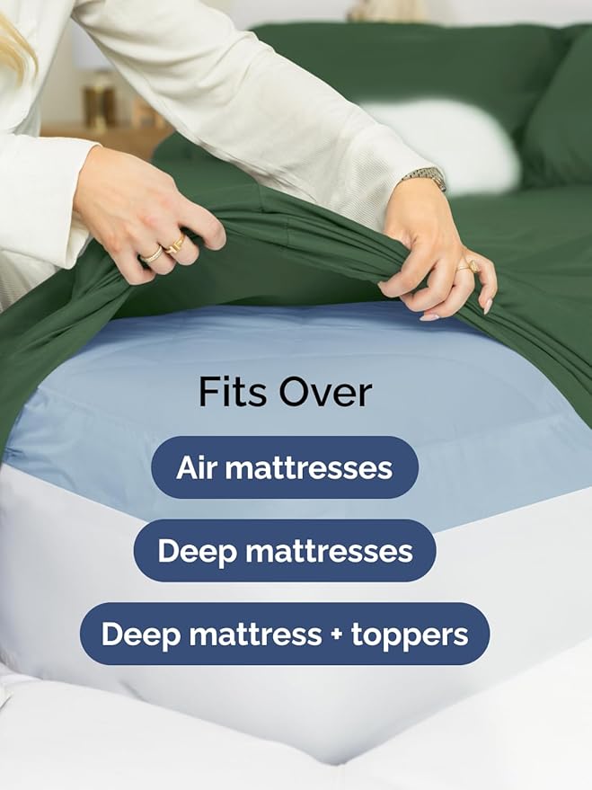 Extra Deep Queen Sheet Set - 6 Piece Breathable and Cooling Sheets - Hotel Luxury Bedding for Women, Men, Kids & Teens - Easy & Secure Fit - Soft and Wrinkle Free - Extra Deep Pockets - Emerald Green