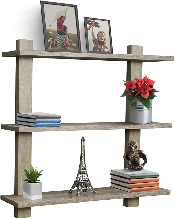 Sorbus Bathroom Shelves - 3-Tier Wall Mounted Floating Shelves for Books, Trophies, Wall Decor, Kitchen, Living Room & Bathroom Decor - Decorative Hanging Display Over The Toilet Storage Shelf - Gray