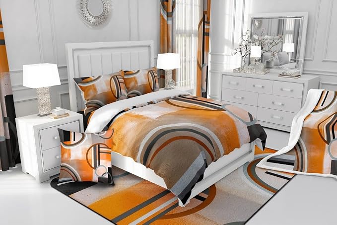 Burnt Orange Duvet Cover King 3 Piece,Geometric Black Gray Bedding Set,Watercolor Ombre Oil Painting Comforter Cover,Contemporary Minimalist Artwork Quilt Cover,Soft Microfiber Bedspread Cover
