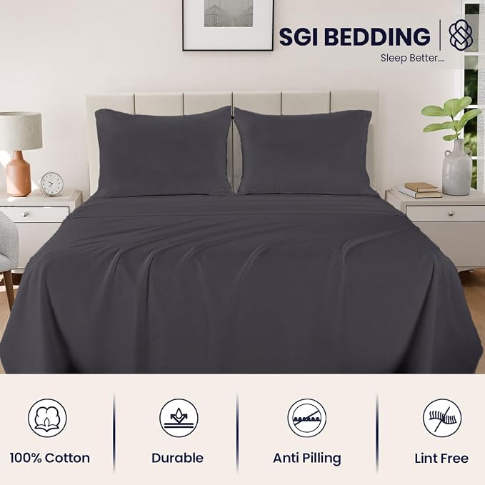 SGI bedding 100% Egyptian Cotton Sheets RV King Size – 600 Thread Count Sheets Set, Soft, Cooling, 15" Deep Pocket, Luxury Hotel Bedding, Breathable, Durable - Dark Gray