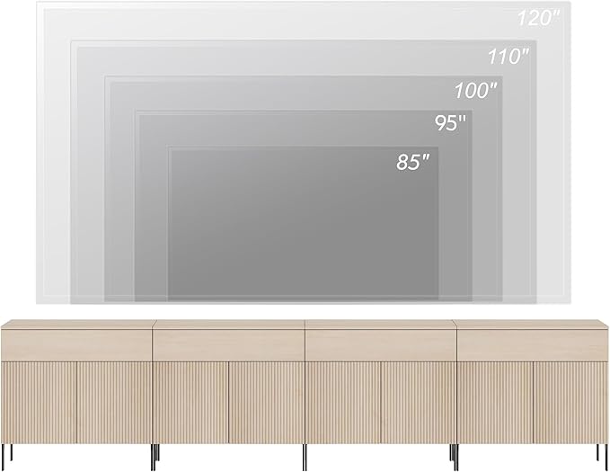 WAMPAT 126" W Large Sideboard Buffet Cabinet with Storage,4 in 1 Fluted Sideboard Buffet with 8 Doors, Wooden Buffet Table, Coffee Bar Wine Bar Cabinet for Kitchen, Dining Room, Living Room, Beige