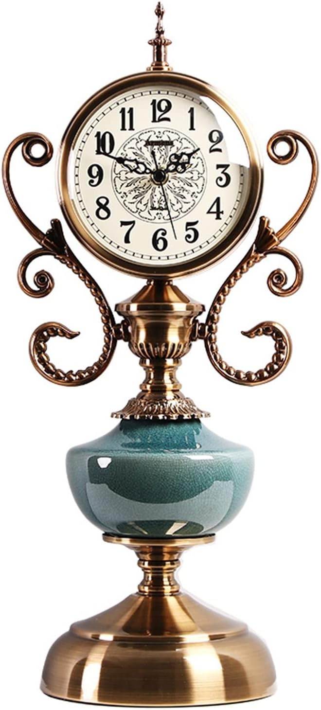 Desk Clock Clock Table Clock Living Room Decoration Retro Home Desktop Clock Fashion Table Clock Suitable Home Bedroom Decor (Color : Brass)
