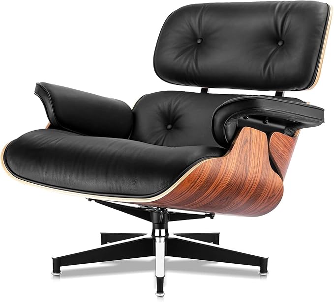 Mid Century Chaise Lounge Chair and Ottoman, Reading Chair, Leather Accent Chair, Modern Chair, Classic Design, Heavy Duty Base Support for Living Room Lounge Office (Palisander-Black, Tall)