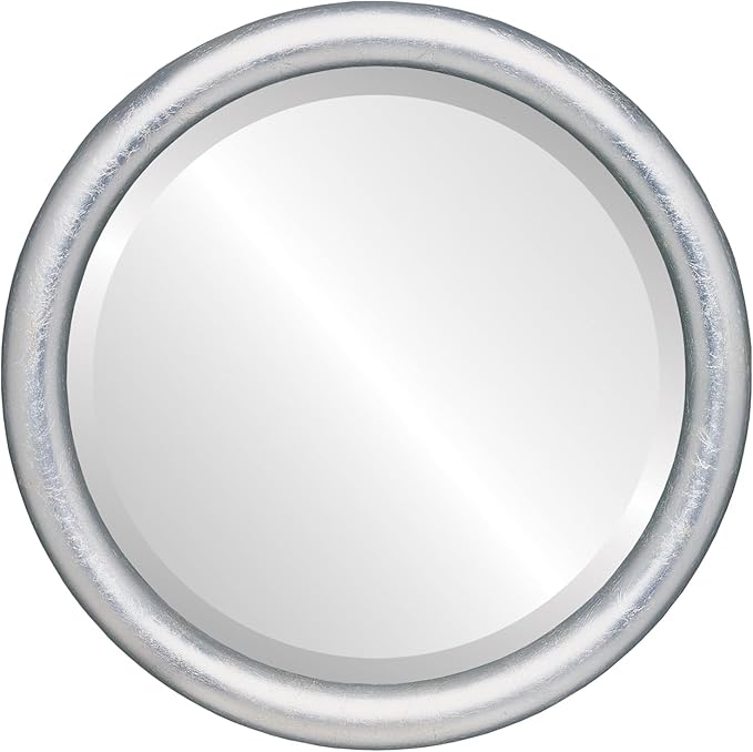 OVALCREST Round Wooden Beveled Wall Mirror for Home Decor, Bathroom, Vanity, Bedroom, Living Room, Hallway - Silver Leaf with Brown Antique - 20x20 Outside Dimensions