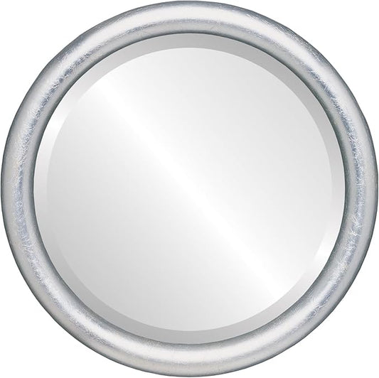OVALCREST Round Wooden Beveled Wall Mirror for Home Decor, Bathroom, Vanity, Bedroom, Living Room, Hallway - Silver Leaf with Brown Antique - 20x20 Outside Dimensions