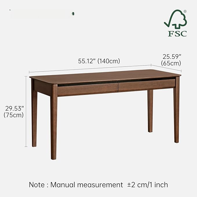 Retro Solid Wood Computer Desk, Office Writing Desk with Storage Drawers for Home Office, Study, Bedroom 55.11" W