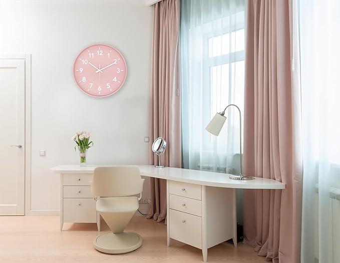 JENLYSTIME 12 Inch 3D Number Modern Wall Clock,Round Bright Colorful Dial,Non Ticking Silent Quartz Battery Operated Wall Clocks,Easy to Read Simple Style Decor Clock for Bedroom,LivingRoom(Pink)