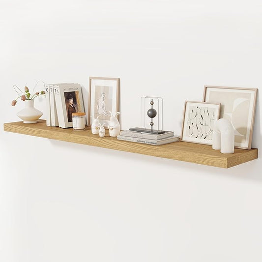 Fun Memories 72 Inch Floating Shelf, 12 Inch Deep Wall Shelf for Fireplace Mantel, Deep Storage Shelves for Home & Office, Wall Shelves with Invisible Bracket, Oak, Set of 1