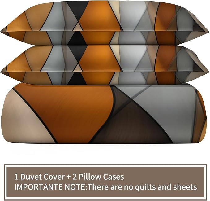Orange Black Geometric Stripes Duvet Cover Twin Size, Mid Century Modern Geometrics Lines Bedding Set 3 Piece, Ombre Abstract Striped Patterned Comforter Cover with Zipper, 2 Pillowcases