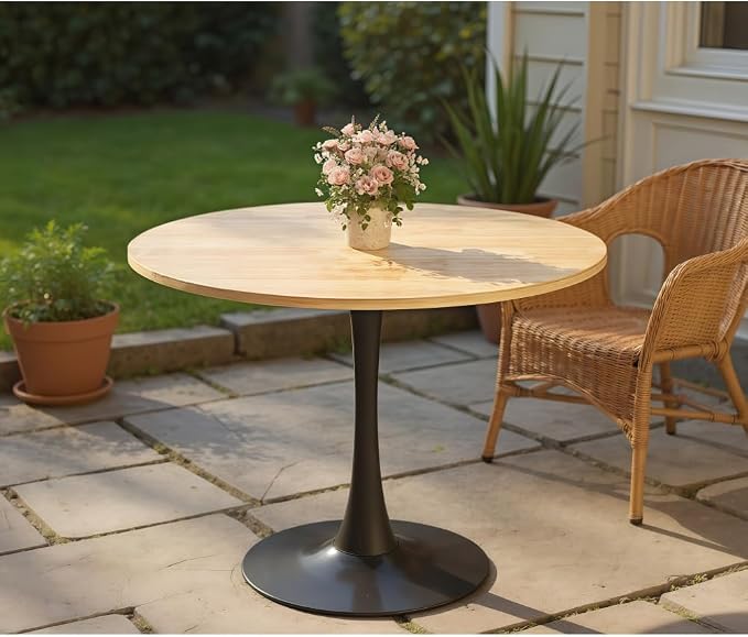 24" Round Tulip Dining Table, Mid-Century Modern Kitchen Table for 2-3 People, Small Space Bistro Table for Kitchen Living Room Balcony Office