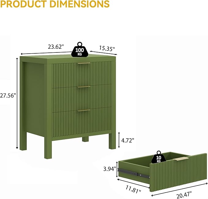 Nightstand Set of 2, Dresser and Nightstand Sets, Bedside Tables, Mid Century Nightstands with 6 Wide Drawers for Bedroom, Kids’ Room, Hallway, (GreenX 2)