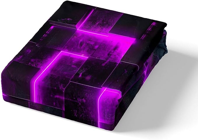 Black Purple Abstract Comforter Cover Gradient Square Bed Set, Grid Twin Duvet Cover Neon Checkered Bedding Set Twin Glowing Plaid Bedspread Cover 3D Modern Room Decor 2pcs (Black Reversible)