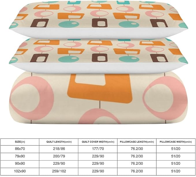 Colorful Aesthetic Comforter Cover Geometry Bed Set, Retro Atomic Duvet Cover，Modern Mid Century Bedding Sets，Aesthetic Abstract Art Bedding 3 Piece (1 Duvet Cover 79"x90" + 2 Pillow Sham 20"x30")