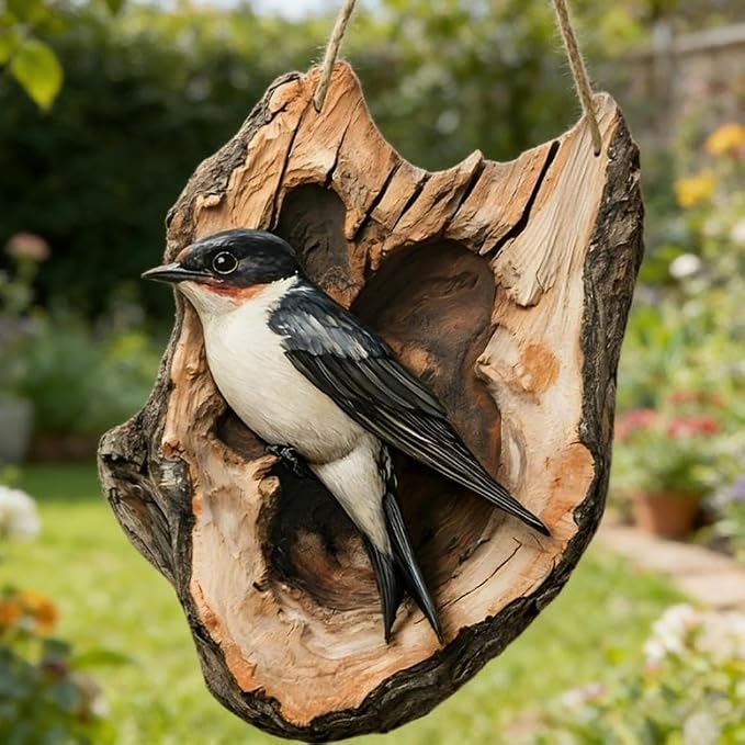 Vintage 2D Bird Wooden Signage, Handmade Boxwood Bird Wall Hanging, Rustic Farmhouse Robin Birds Wall Decor Forest Animal Decoration for Indoor Outdoor Home Living Room Photo Background