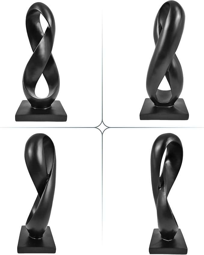 SIMON'S SHOP Black Modern Abstract Sculpture, 14.5'' Tall Minimalist Figure Eight Tabletop Statue, Hand-Painted Resin Accent Decor for Home or Office