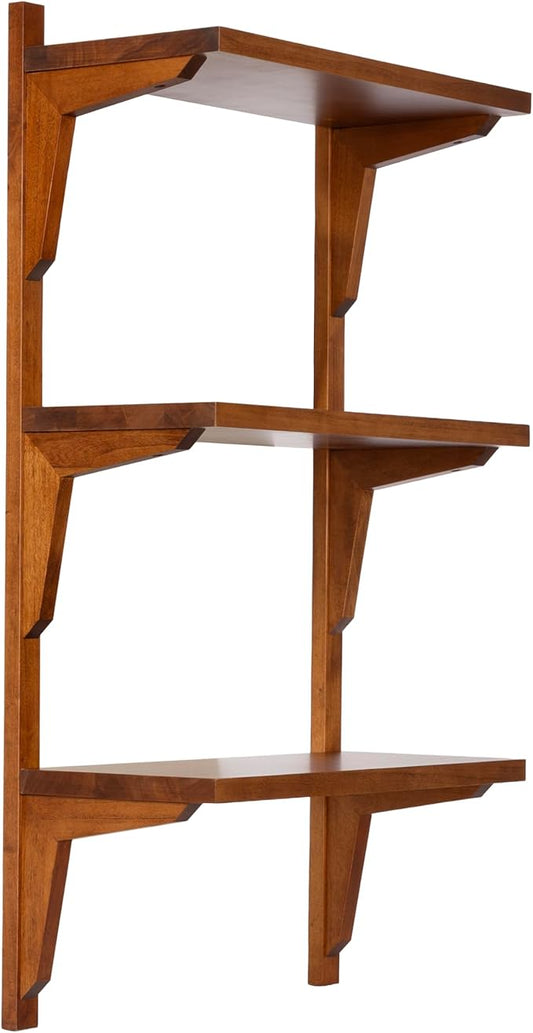 Kate and Laurel Meridien Modern Three-Tier Wooden Shelves, 18 x 9 x 32, Walnut Brown, Stunning Tiered Wall Shelf for Storage and Display as Cute Nursery Shelving or Over-the Toilet Storage