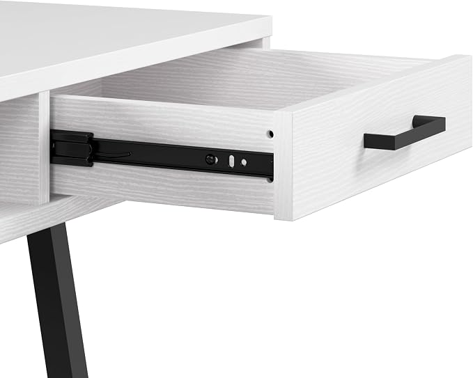Bush Furniture Steele 40W Writing Desk in Pure White Oak | Compact Computer Table with Storage for Home Office, Study Room, or Entryway