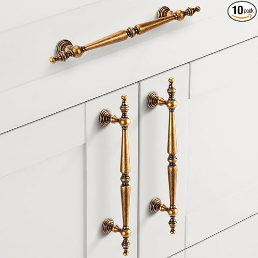 Shimeyao 10 Pack Antique Brass Cabinet Pulls 5"(128 mm) Hole Center Vintage Cabinet Pulls Handles Drawer Handles Closet for Kitchen Bathroom Drawer Dresser Pull Hardware Hole Center