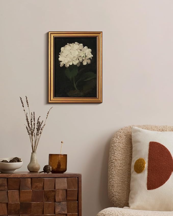 HUARCEY Gold Framed Vintage Wall Art: White Hydrangea by James Stuart Parker (12"x16") for Living Room, Bedroom, Kitchen & Office