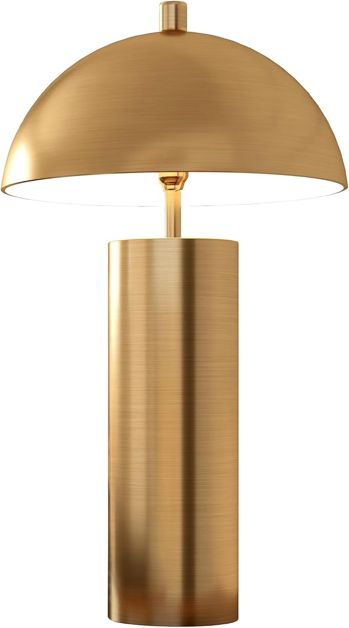 Henn&Hart 27" Mid-Century Modern 1-Light Table Lamp with Gold Metal Dome Shade for Living Room, Bedroom, or Office, Gold