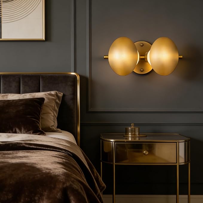Modern Gold 2light Mushroom Wall Sconces, Globe Spherical Wall Lamp, Mid Century Small Brass Vanity Single Ball Lights Fixture, Contemporary Milk Glass Wall Mounted Lamp for Bedroom Bathroom Hallway