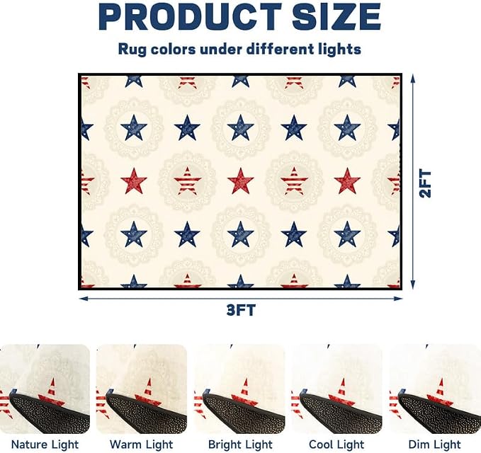 Star Area Rug 2'x3' Vintage Red Blue White Carpet Washable Low Pile Floor Mat Rugs for Entryway Bedroom Living Room Nursery Kitchen Playroom Home Decor