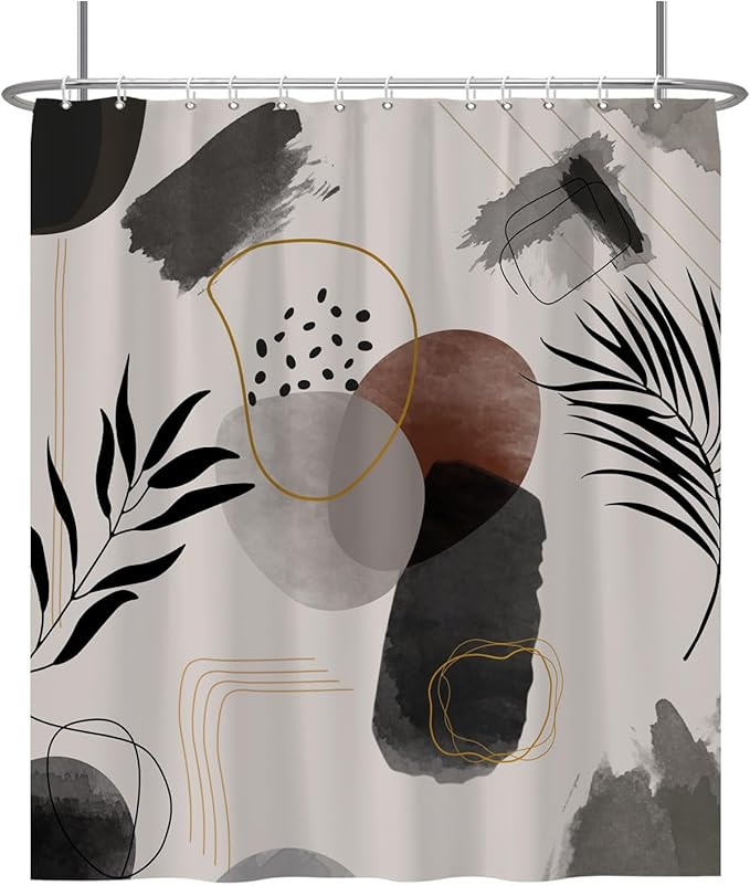 Baocicco Boho Shower Curtain Black Grey Plants Leaves Mid Century Modern Abstract Shower Curtains Decorative for Bathroom Waterproof Fabric Shower Curtain with Hooks 72x78 Inches