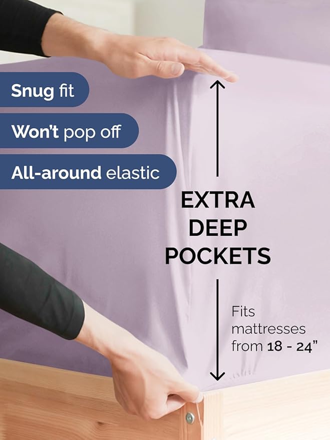 Extra Deep Cal King Sheet Set - 6 Piece Breathable and Cooling Sheets - Hotel Luxury Bedding for Women, Men, Kids & Teens - Easy Secure Fit - Soft & Wrinkle Free - Extra Deep Pockets - Light Lavender