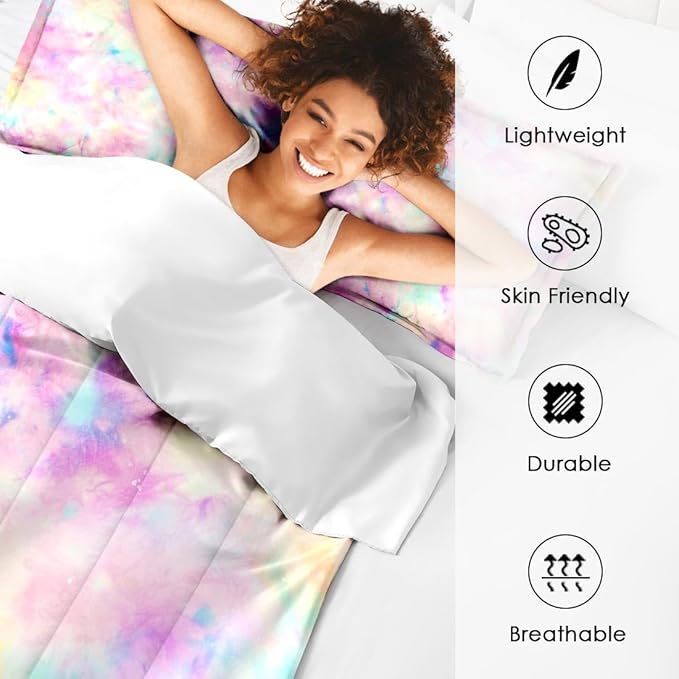 Tie Dye Twin Comforter Set, Unicorn Galaxy Colorful Bedding Set 2 Piece, All Season Soft Toddlers Children Adults Bedroom Bed Decoration Comforter and 1 Pillow Shams