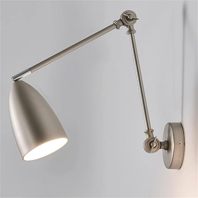 Retro Swing Arm Wall Lamp Adjustable Bedside Reading Light E27 Lighting Fixture Retractable Wall Sconce Antique Metal Wall Lamps for Bedroom Living Room Study Room