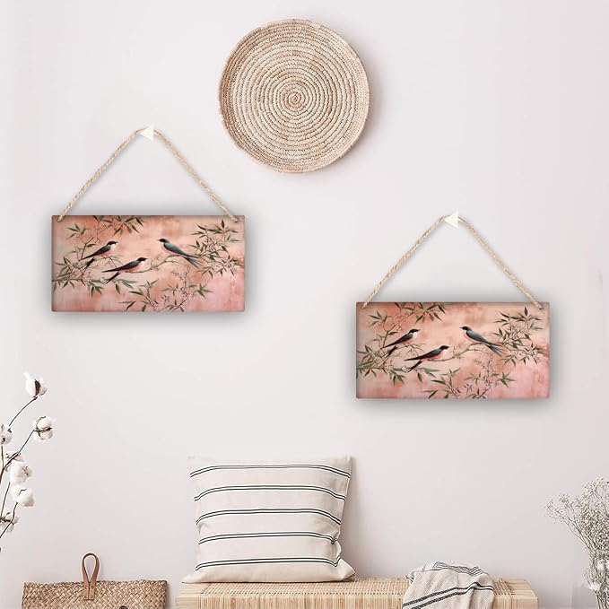 Vintage Bird & branches Wood Sign 12x6 Inch - Versatile decor for Any Retro - Nature Room, Wall Collection, Bird Lover’s Home, Great for All - Around Avian & Fans
