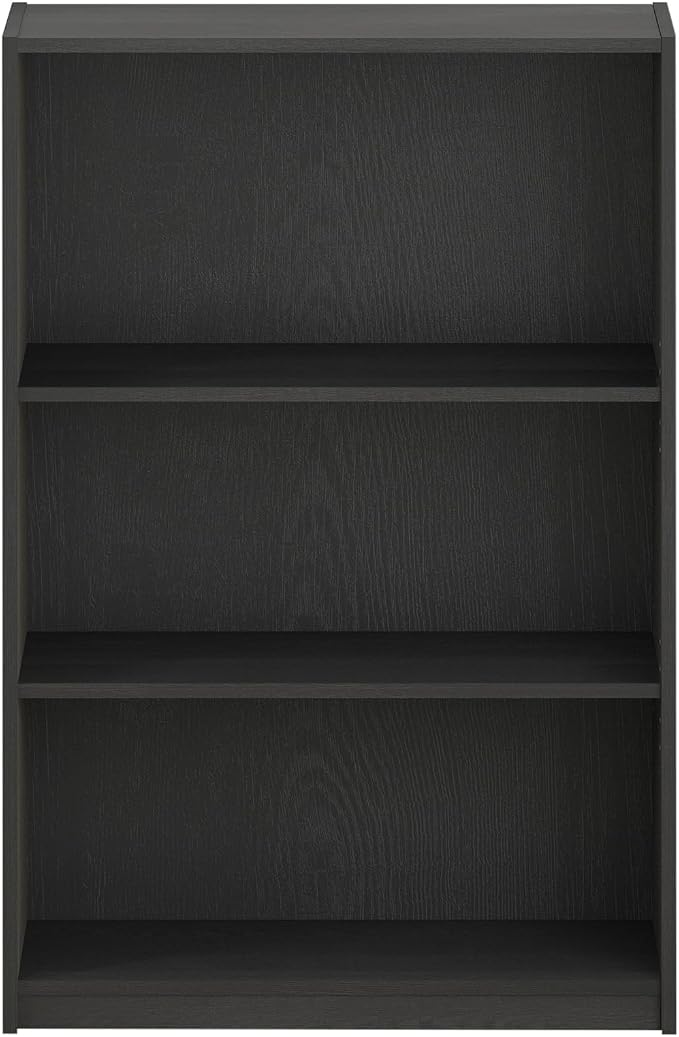 Furinno Jaya Book Shelf, 3-Tier Bookshelf, Bookcase with Adjustable Shelves, 9.5 x 24.5 x 40.3, for Organization and Storage, for Living Room, Bedroom, Home Office, Blackwood