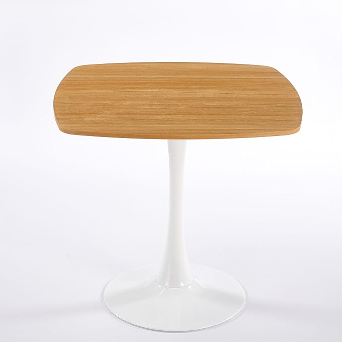 31.5 Inch Oak Square Dining Table for 2-4, Mid-Century Modern Tulip Table with White Metal Pedestal Base, 0.71 Inch MDF Top for Small Space, Apartment, Kitchen, Breakfast Nook & Office