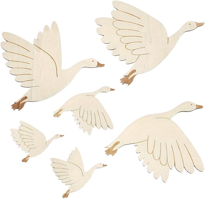 6 Pieces Wooden Wall Art with Flying Birds, Wall Hanging Crafts, Modern Ornament, Folk Art for Living Room, Kitchen, Indoor