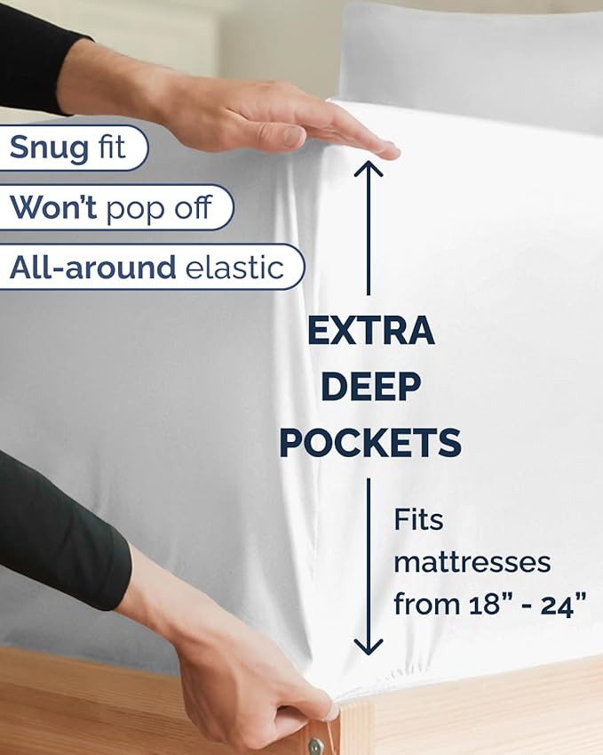 Extra Deep Twin XL Sheet Set - 4 Piece College Dorm Bed Sheets Set with Extra Deep Pockets - Ultra-Soft, Comfy & Breathable Bedding for Women, Men, Kids & Teens - Wrinkle Free & Fade Resistant - White