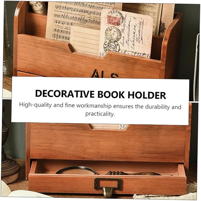 STOBAZA 1pc Desktop Bookshelf Organizer Wooden Sundries Container Storage Rack Multi Design for Home Office Dormitory Convenient Desktop Holder Chocolate Finish