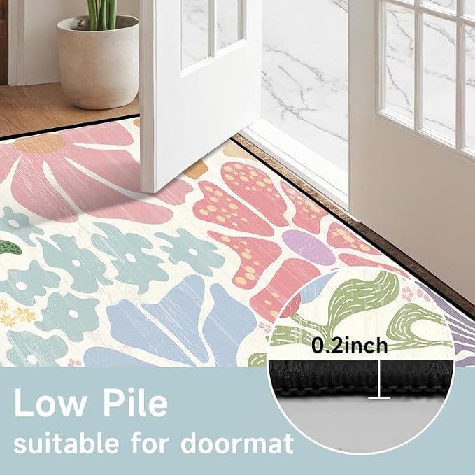 Floral Area Rug Modern Abstract Rug Pastel Flower Print Carpet Colorful Bohemian Plant Rugs for Bedroom Living Room Nursery Kitchen Playroom Home Decor,5'x7'