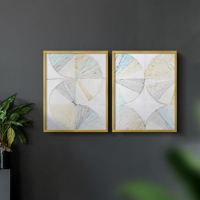 Renditions Gallery Set of 2 Peel & Stick Framed Prints, Geometric Abstract Wall Art, Pie Chart Color Wheels Wall Decor, Re-Stickable - Ready to Hang - 22"x28" - GOLD Frame LT588
