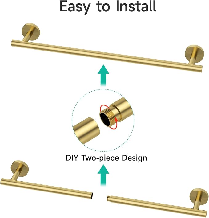 USHOWER Light Gold Towel Bar, 14-Inch Towel Racks for Bathroom Wall-Mounted, SUS304 Stainless Steel Towel Rod (Total Length 16-Inch)