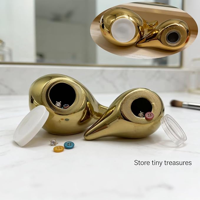 statueBird Statues, Modern Home Decor, Suitable for desks, Bookshelves, bedrooms, Living Rooms, cabinets, and Fireplace Mantel Decorations. Ceramic Animal Statues. (Gold)