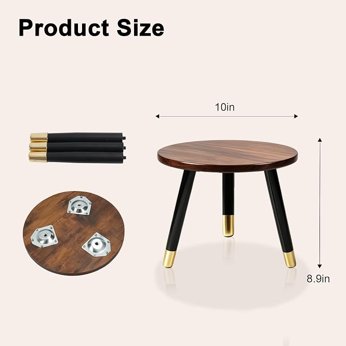 2-Pack Mid Century Plant Stand for Indoor Plants, Modern Wood & Metal Flower Pot Holder Stand for Living Room, Decorative Small Round Side Table for Balcony, Patio, Office, 8.9” High, Walnut+Black