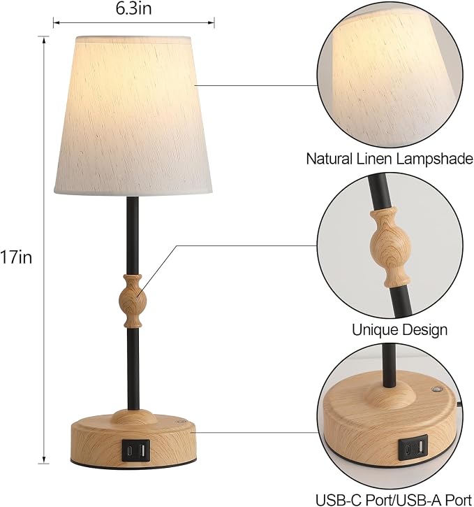 MEIXISUE Bedside Table Lamp for Bedroom with 2 USB Charging Ports Minimalist Small Nightstand 3-Way Dimmable Touch Desk Lamp for Living Room Home Office Dorm,LED Bulb Included