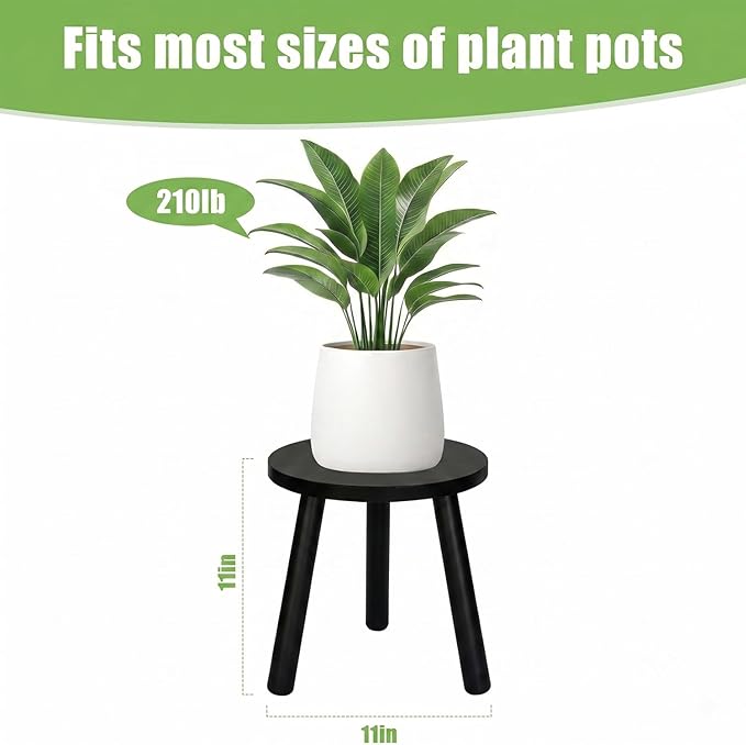 Wood Plant Stands Indoor, Black Plant Stand Modern Plant Table for Large Plants, Wooden Plant Stool, Tall Plant Holder Small Round Side for Living Room, Balcony, Office (1 Pack)