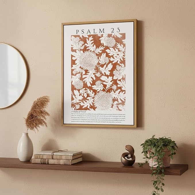 Floating Framed Christian Bible Verse Canvas Wall Art, A Psalm 23 of David Print Posters, Orange Thanksgiving Scripture Decor Picture, for Living Room Decor, Bedroom, Home Decoration, 8x10in